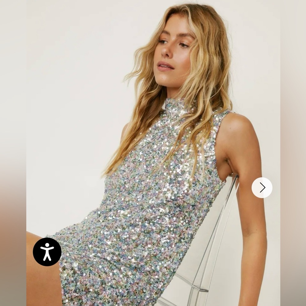 Nasty Gal Silver Sequin Mini Dress